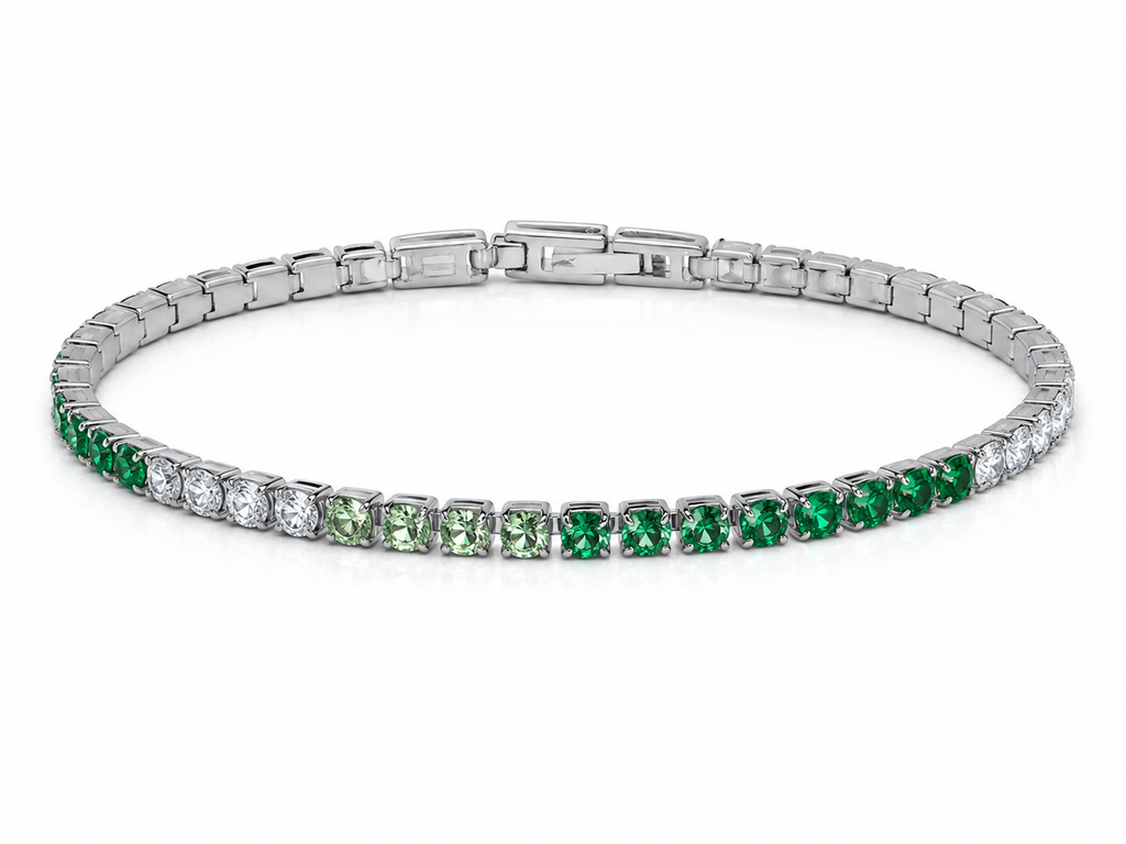 Tennis VERDE SMERALDO – Bracciale Tennis in Acciaio Inossidabile 3 mm, Lunghezza 21 cm