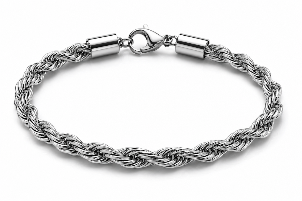 Bracciale ROPE in Acciaio Inossidabile 5mm - Color Argento – 20 cm Lunghezza