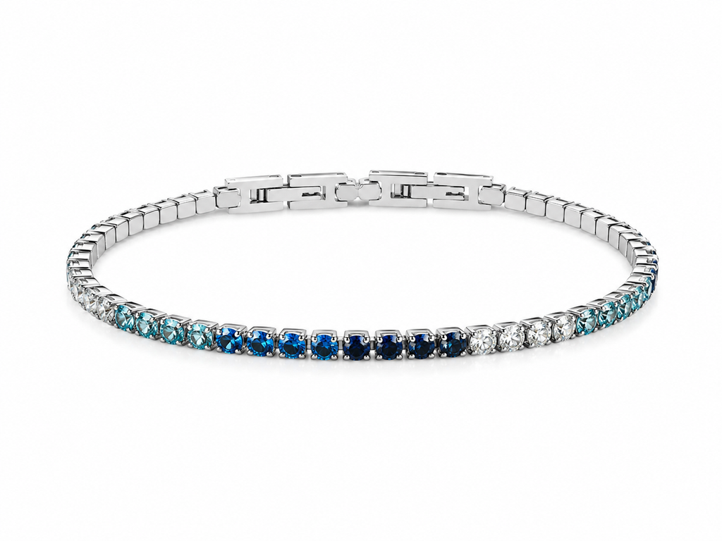 Bracciale Tennis CRYSTAL BLU MARINE - Acciaio Inossidabile con Cristalli Sfumati Blu e Acquamarina – 3 mm | 19 cm Lunghezza