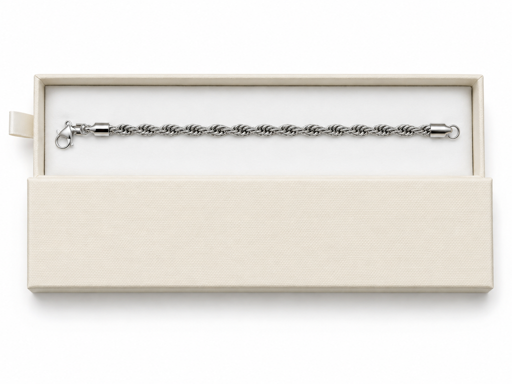 Bracciale ROPE in Acciaio Inossidabile 5mm - Color Argento – 20 cm Lunghezza