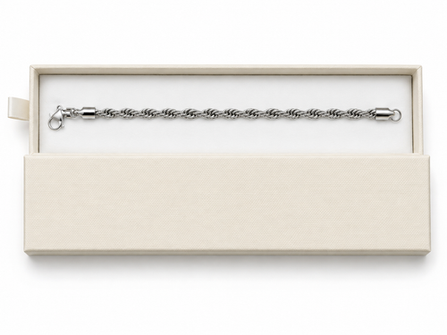 Bracciale ROPE in Acciaio Inossidabile 5mm - Color Argento – 20 cm Lunghezza