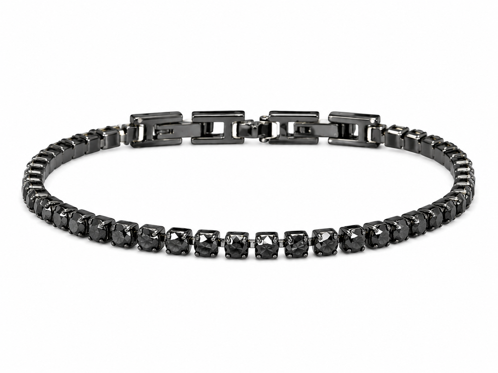 Bracciale Tennis BLACK ELEGANCE - Acciaio Inossidabile E Cristalli Neri 3mm | 19 cm Lunghezza