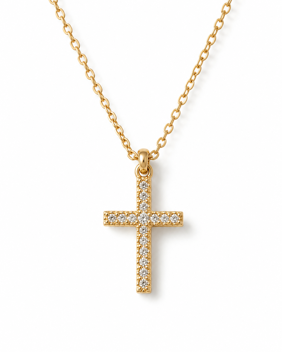 LUCE FINE — Collana Croce Dorata in Acciaio Inossidabile con Cristalli Luminosi