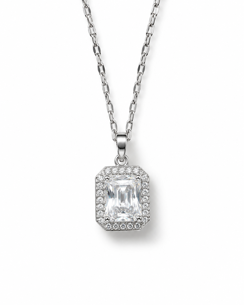 CRYSTAL ONE — Collana con Pendente Rettangolare Luminoso e Cornice di Cristalli