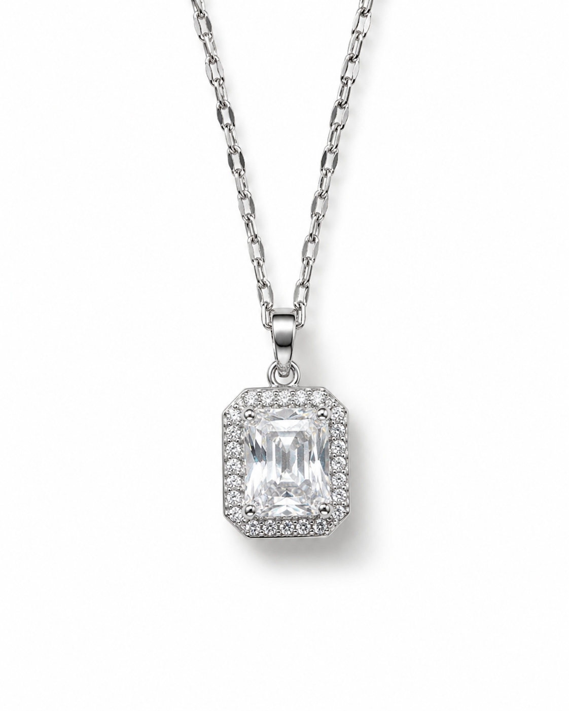 CRYSTAL ONE — Collana con Pendente Rettangolare Luminoso e Cornice di Cristalli