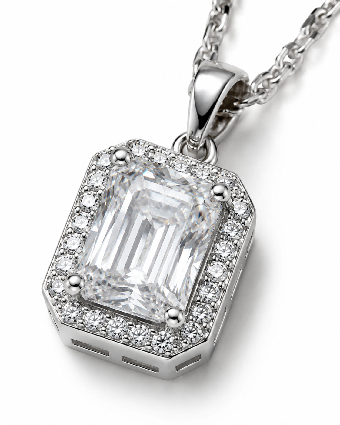 CRYSTAL ONE — Collana con Pendente Rettangolare Luminoso e Cornice di Cristalli