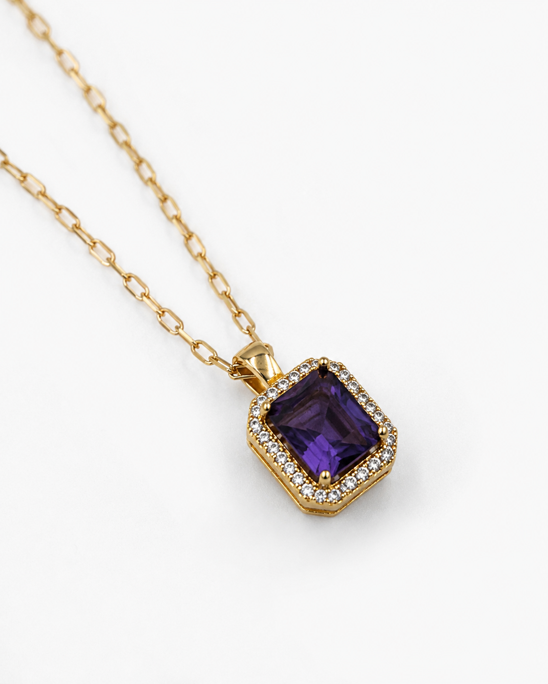 CRYSTAL ONE VIOLA — Collana Dorata in Acciaio Inossidabile con Pietra Viola e Zirconi Luminosi