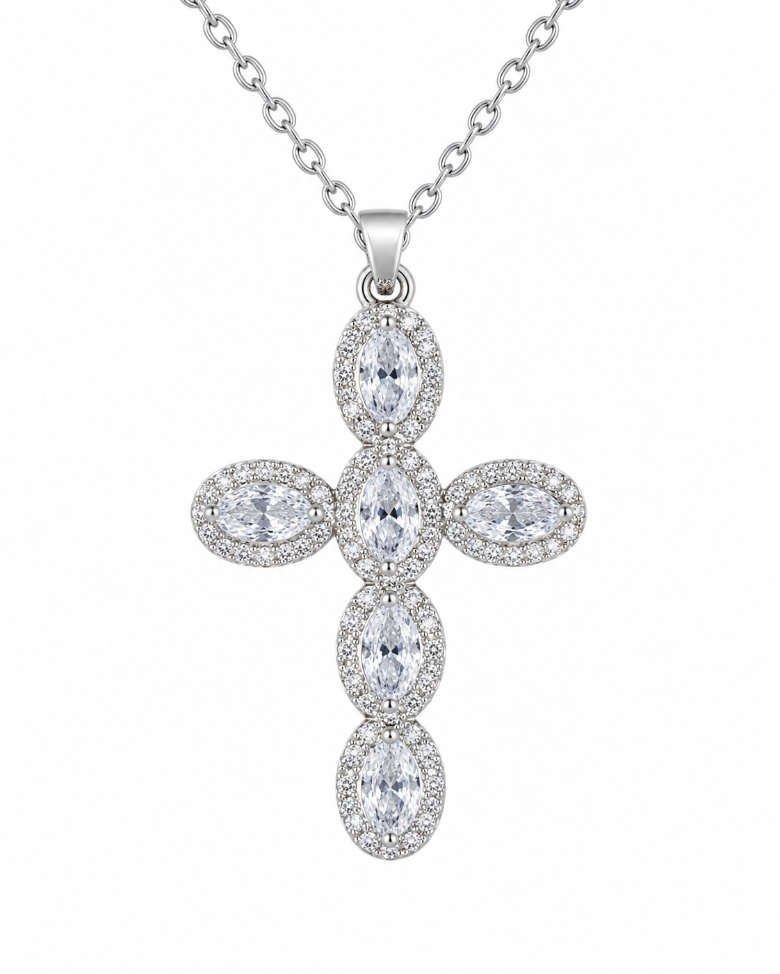 LUXE SILVER — Collana Croce Argento in Acciaio Inossidabile con Cristalli Marquise