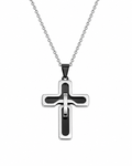 ELEGANCE BLACK SILVER - Collana Croce Argento in Acciaio Inossidabile 316L con Inserto Nero Lucido