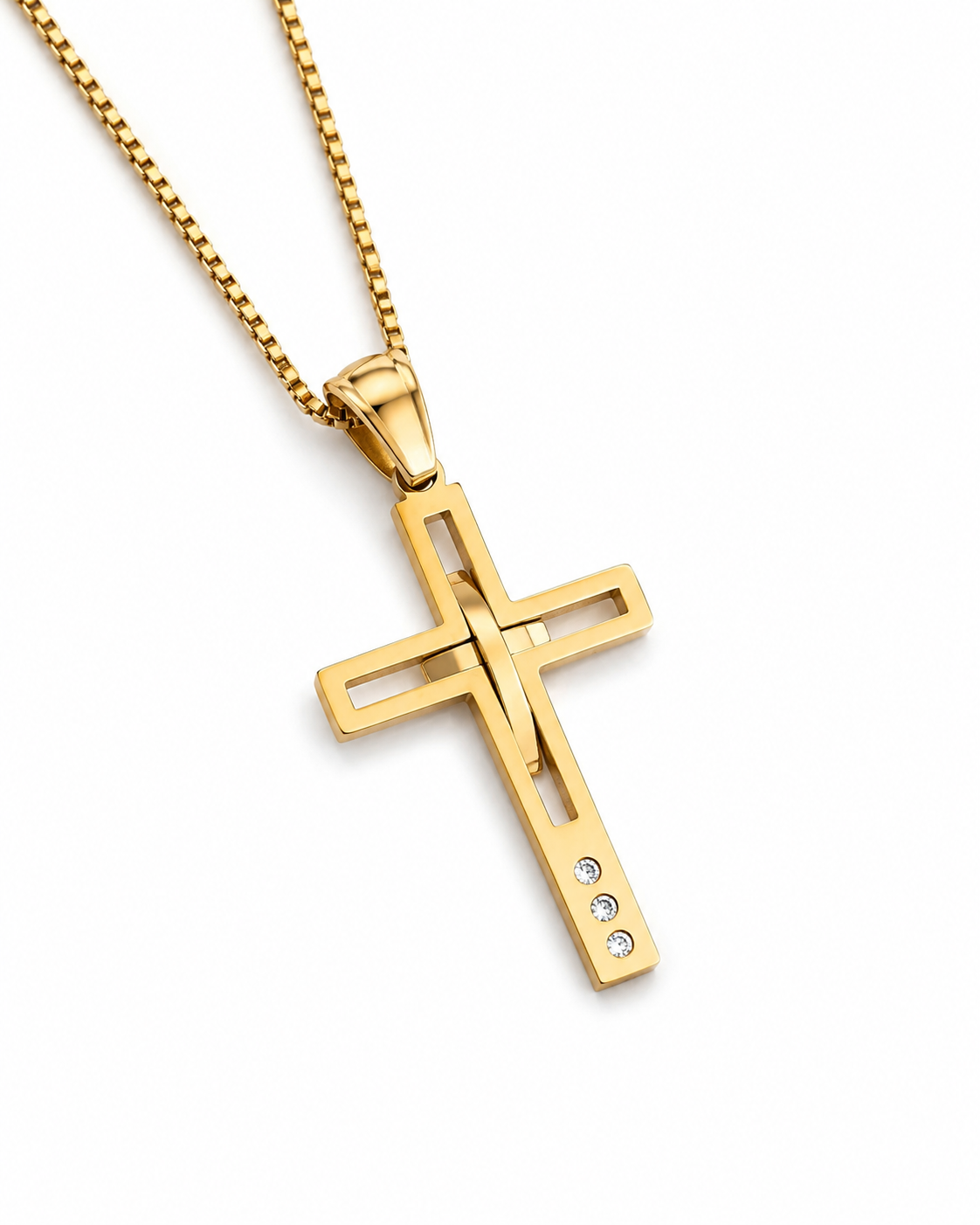 GOLD FINE ELEGANCE - Croce Dorata Minimal con Zirconi