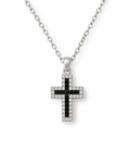 CROCE BLACK — Collana Croce Argento in Acciaio Inossidabile con Pietre Nere e Cristalli Luminosi