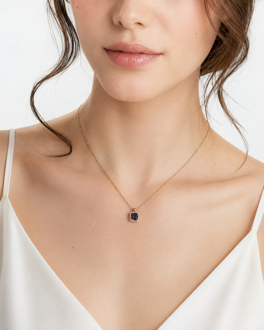 CRYSTAL ONE VIOLA — Collana Dorata in Acciaio Inossidabile con Pietra Viola e Zirconi Luminosi