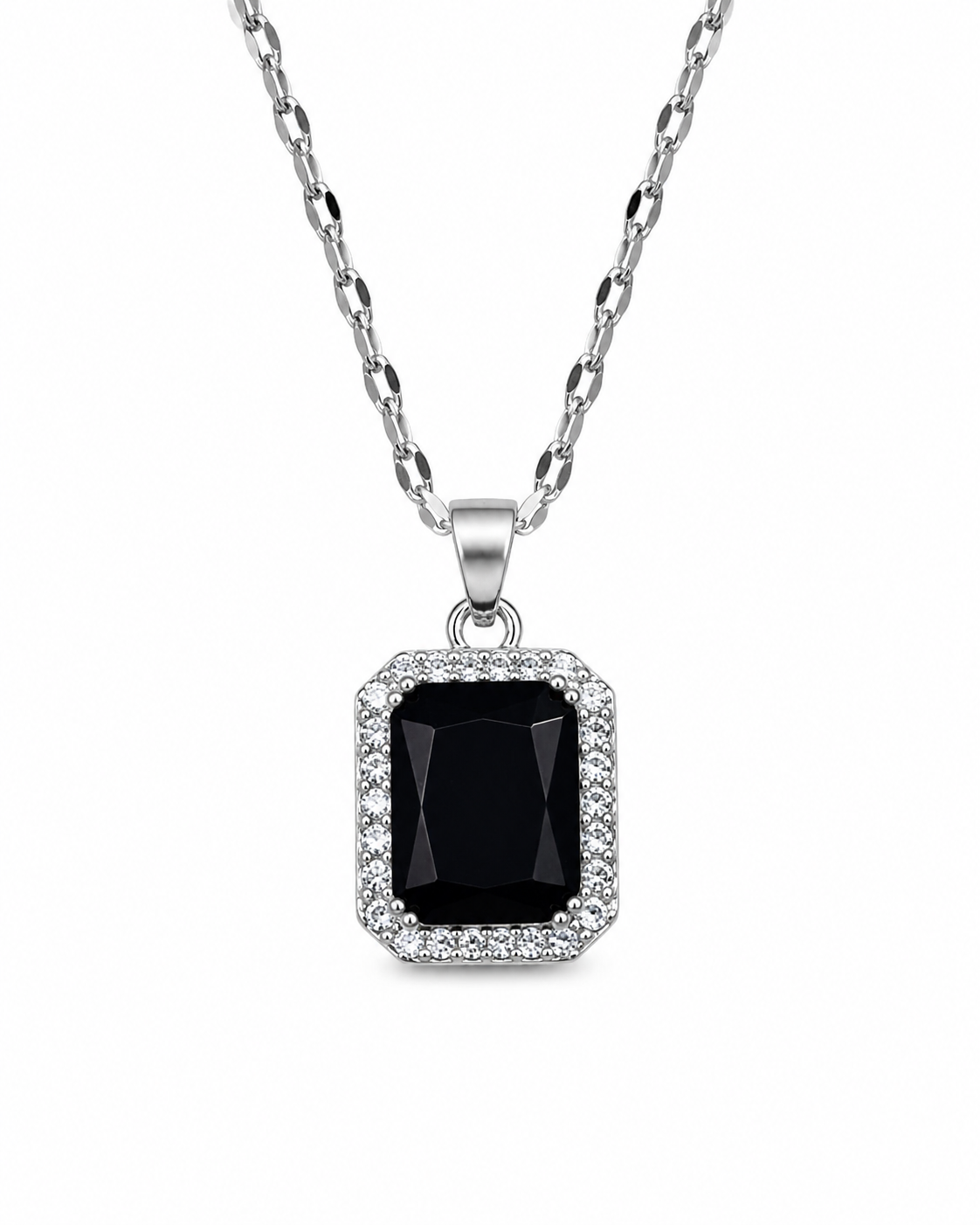 CRYSTAL ONE BLACK — Collana Argento in Acciaio Inossidabile con Pietra Scura e Zirconi Luminosi
