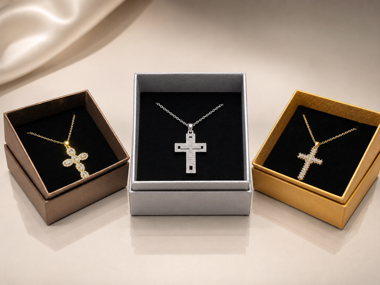 LUXE GOLD — Collana Croce Dorata in Acciaio Inossidabile con Cristalli Marquise