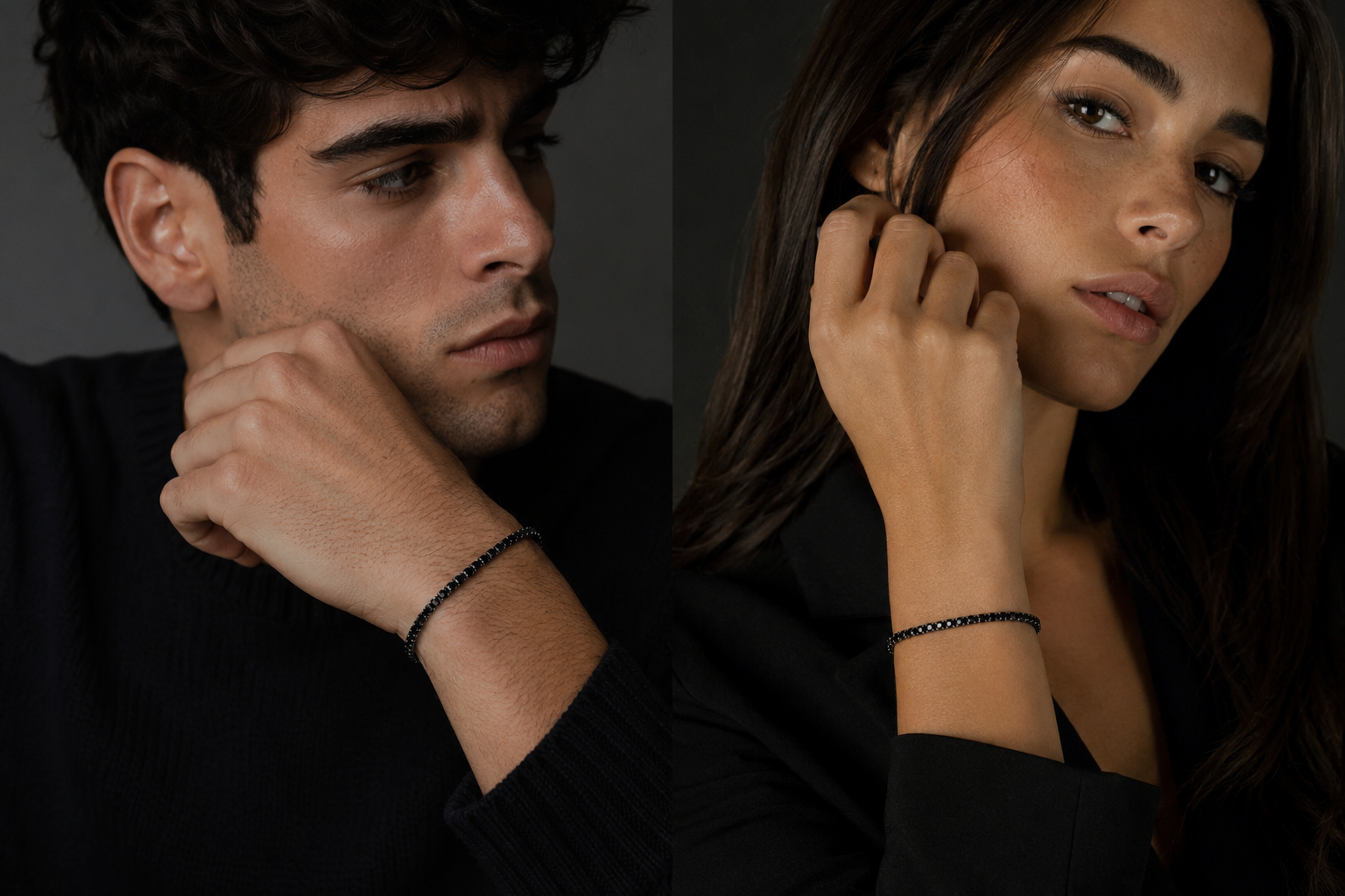 Bracciale Tennis BLACK ELEGANCE - Acciaio Inossidabile E Cristalli Neri 3mm | 19 cm Lunghezza