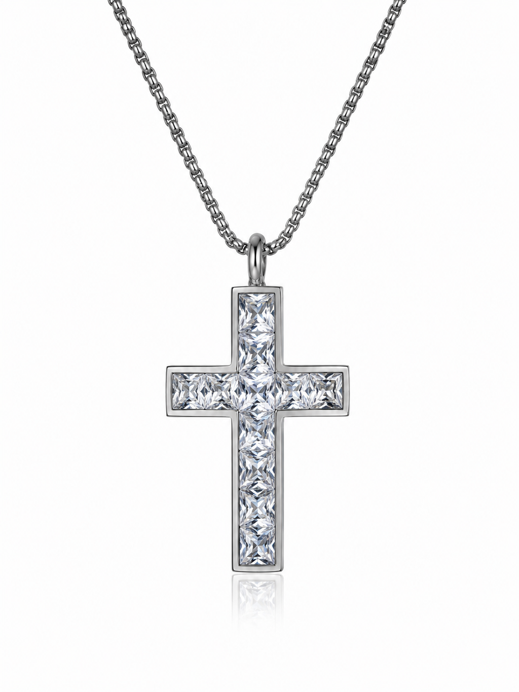 CRYSTAL CROSS - Collana Uomo in Acciaio Inossidabile con Croce di Zirconi Geometrici