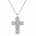 Collana Croce AUREX CROSS  Collana in Acciaio Inossidabile con Croce Pavé di Zirconi e Taglio Baguette