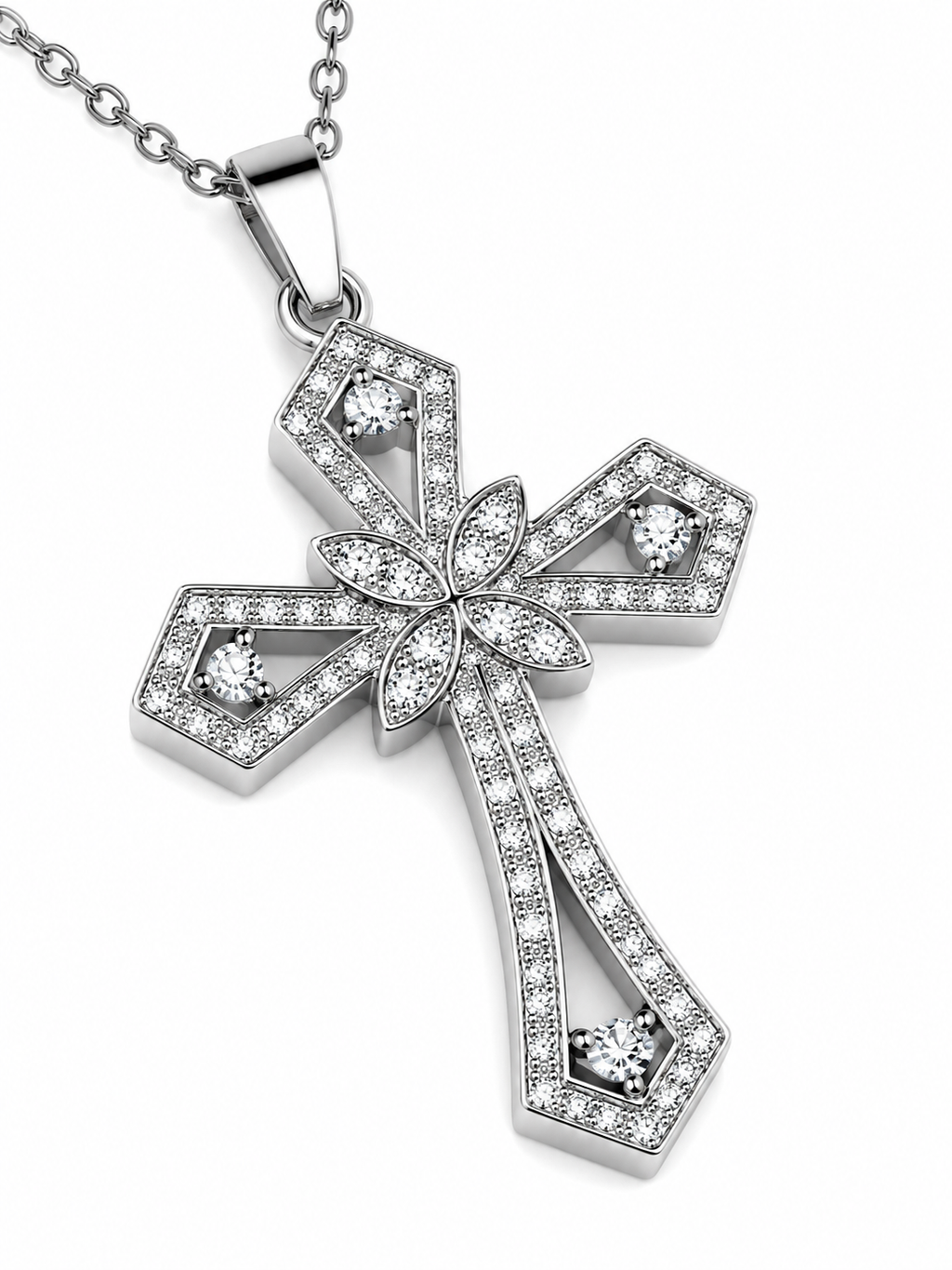 Collana Croce EVELYN GRACE  Collana in Acciaio Inossidabile con Croce Floreale Pavé di Zirconi