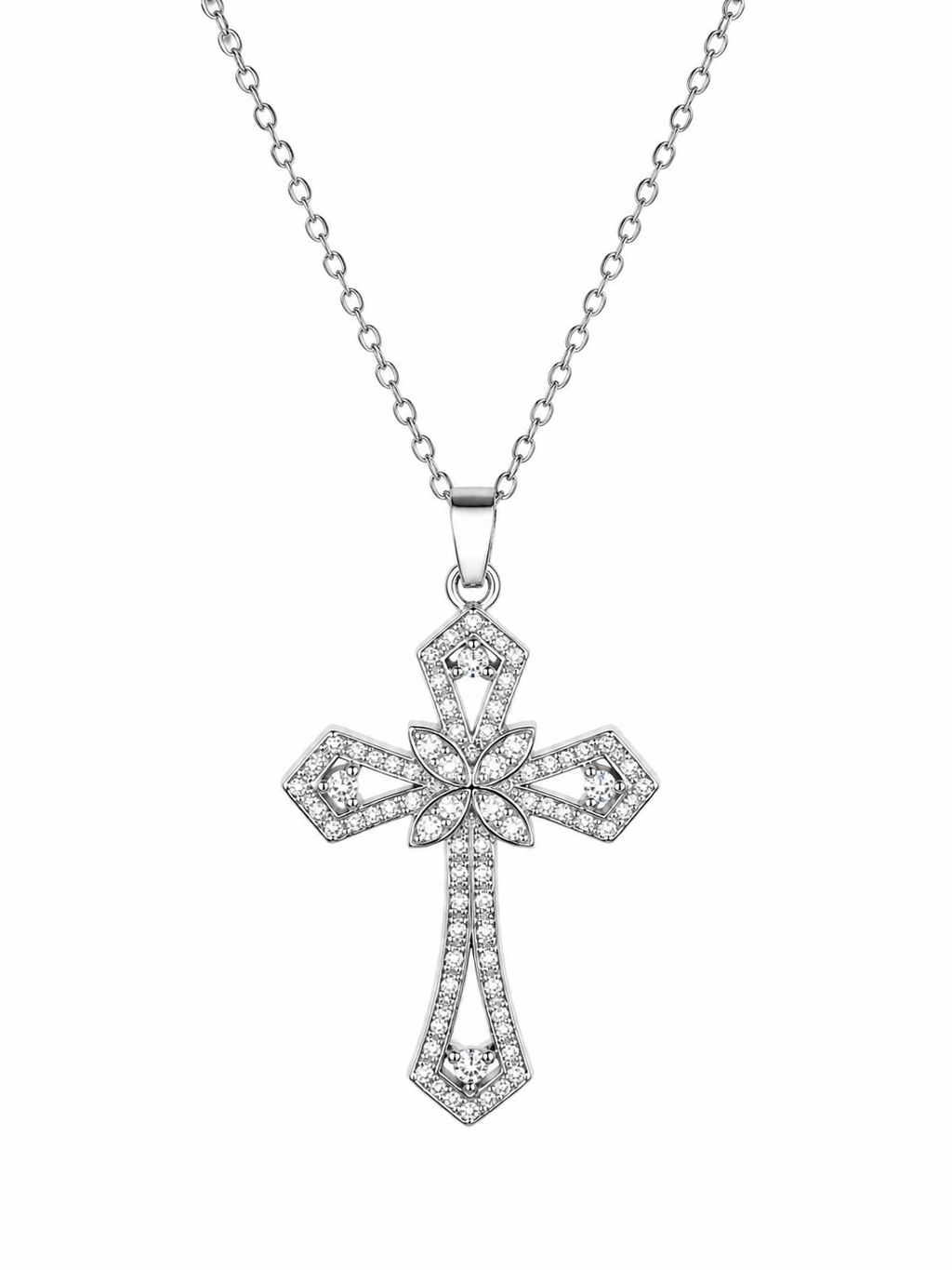 Collana Croce EVELYN GRACE  Collana in Acciaio Inossidabile con Croce Floreale Pavé di Zirconi