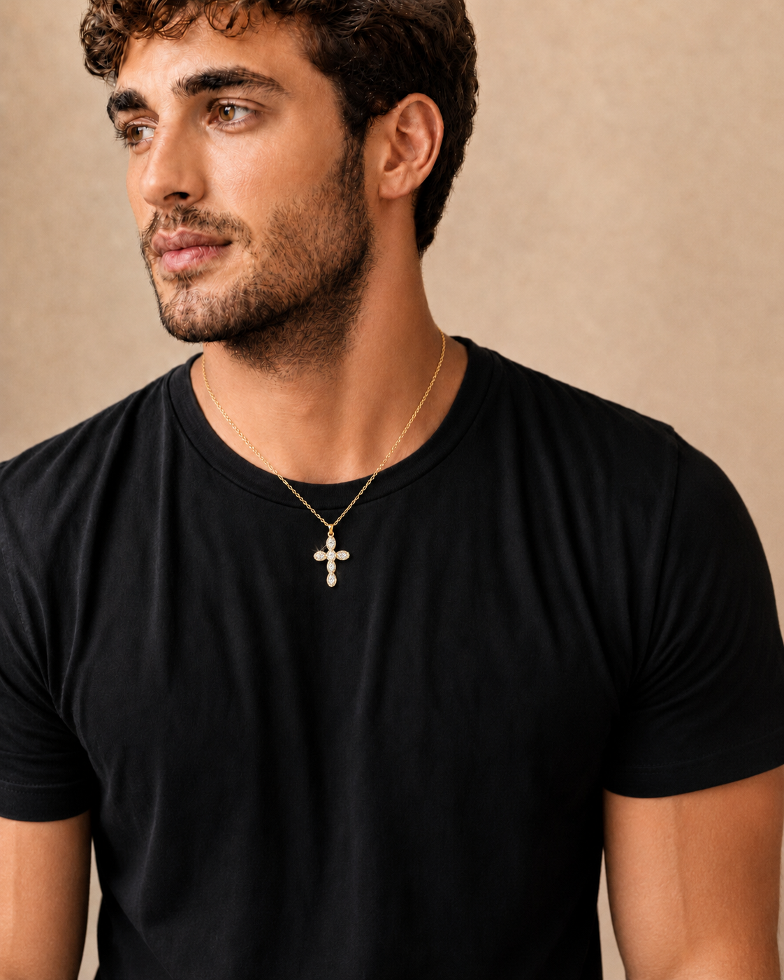 LUXE GOLD — Collana Croce Dorata in Acciaio Inossidabile con Cristalli Marquise
