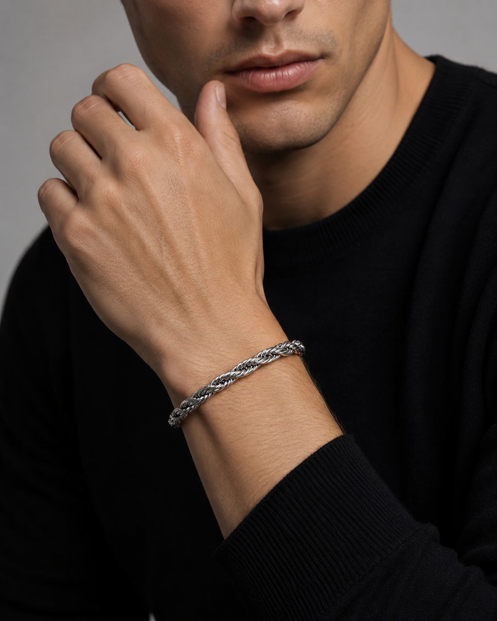 Bracciale ROPE in Acciaio Inossidabile 5mm - Color Argento – 20 cm Lunghezza